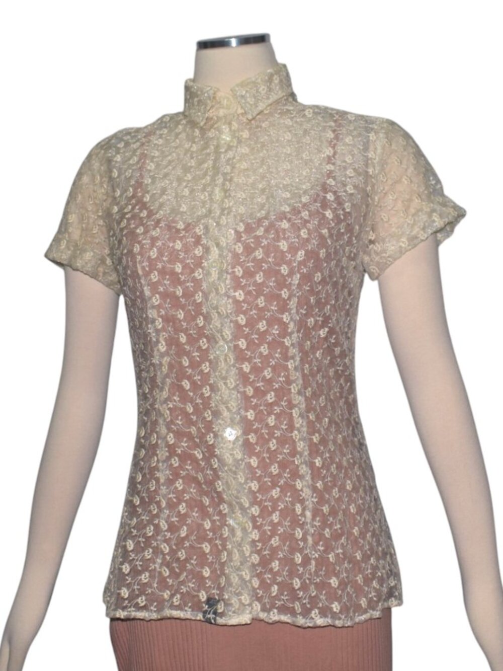 Vintage Y2K D&G Dolce & Gabbana Sheer Embroidered Floral Button Front Blouse S M
